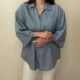 شومیز بلوز رویه مانتو لینن آبی زنانه سایز S تا XXL اورجینال برند تامی هیلفیگر Tommy Hilfiger