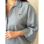 شومیز بلوز رویه مانتو لینن آبی زنانه سایز S تا XXL اورجینال برند تامی هیلفیگر Tommy Hilfiger